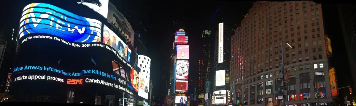 Crowd of theatergoers on a Broadway district sidewalk after a show