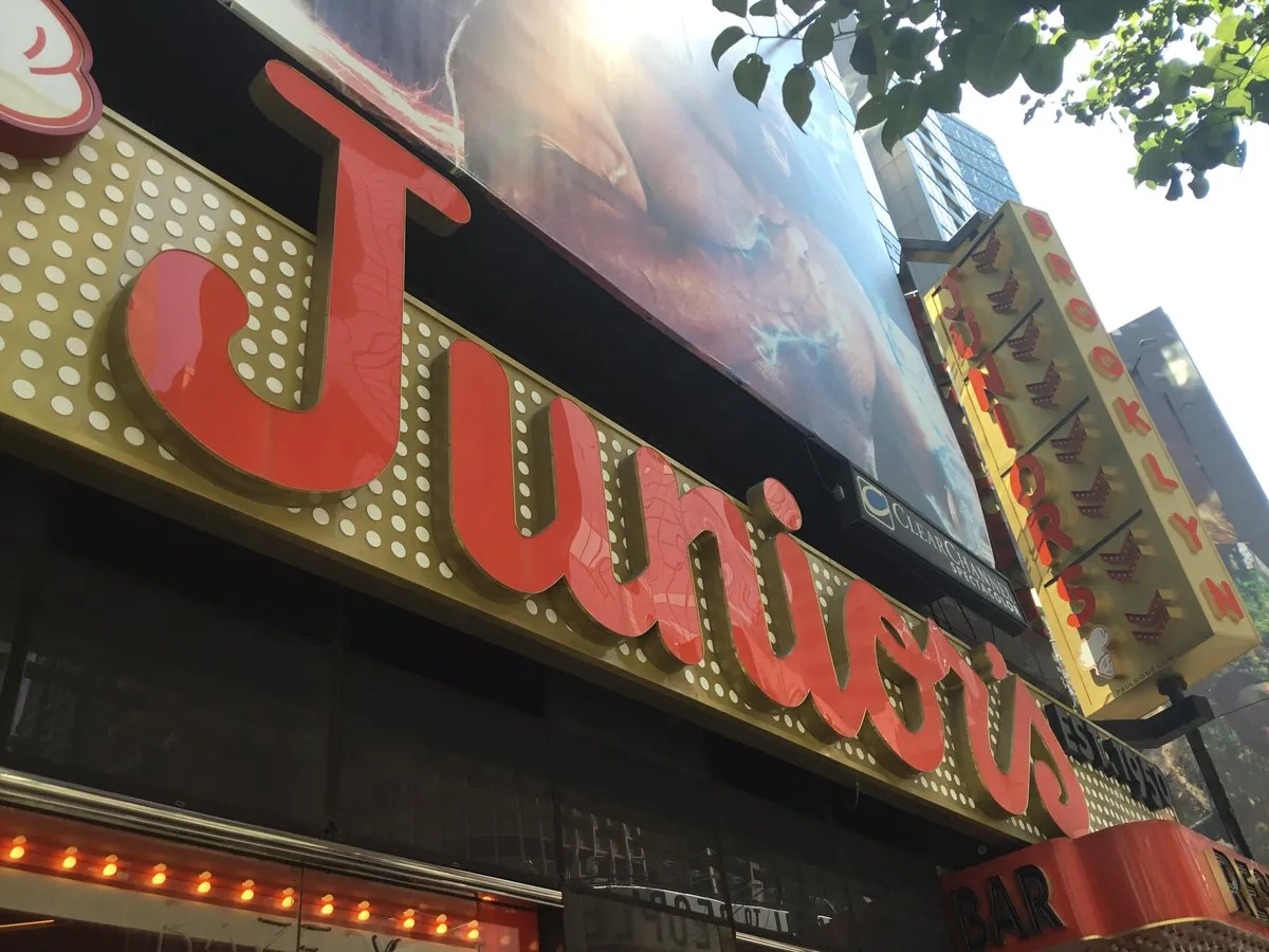 Junior’s Restaurant marquee sign on 45th Street in Times Square