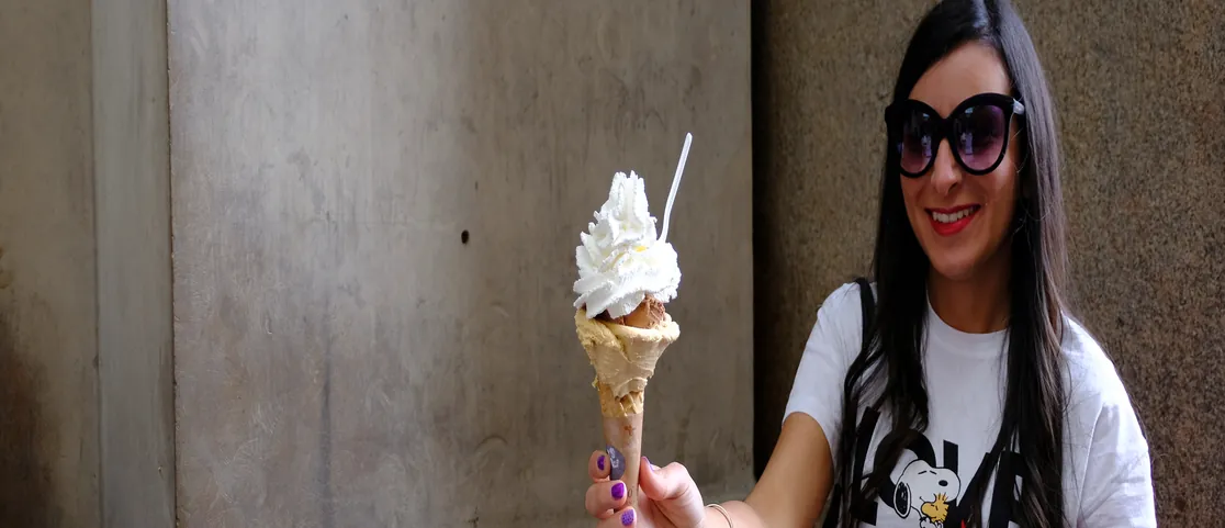 Freshly scooped rich artisanal Italian gelato in a cone