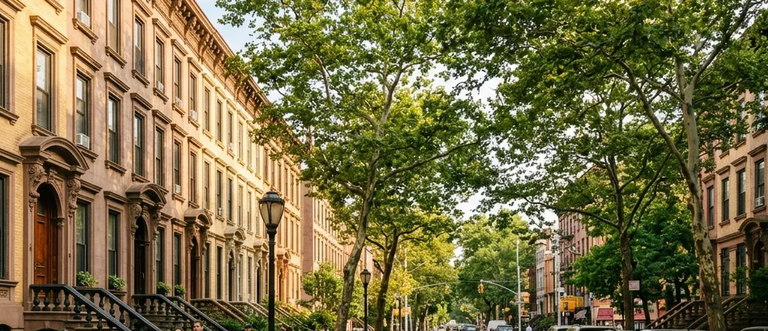 Historic Striver Row brownstone townhouses on 138th Street in Harlem