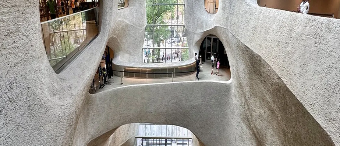 Soaring cavernous glass architecture of the Gilder Center at the American Museum of Natural History on Upper West Side