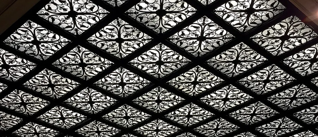 Detailed ceiling and interior architecture of The Morgan Library and Museum