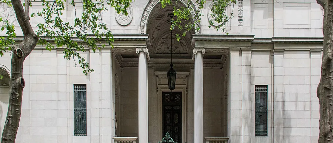 Exterior facade of The Morgan Library and Museum on Madison Avenue in Manhattan
