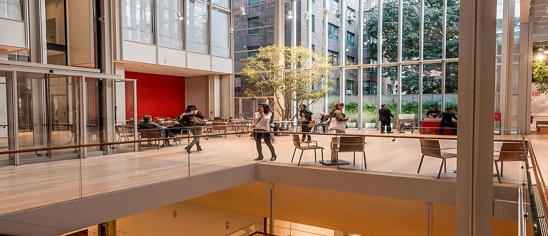 The Morgan Library modern glass atrium and interior connection designed by Renzo Piano