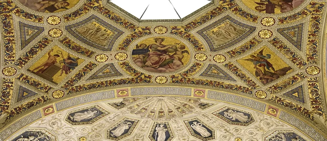 The Morgan Library and Museum Rotunda dome ceiling with Renaissance painted motifs