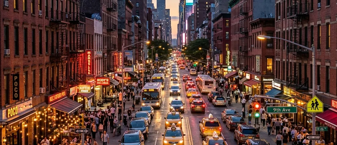 9th Avenue dining streetscape in Hell Kitchen Manhattan