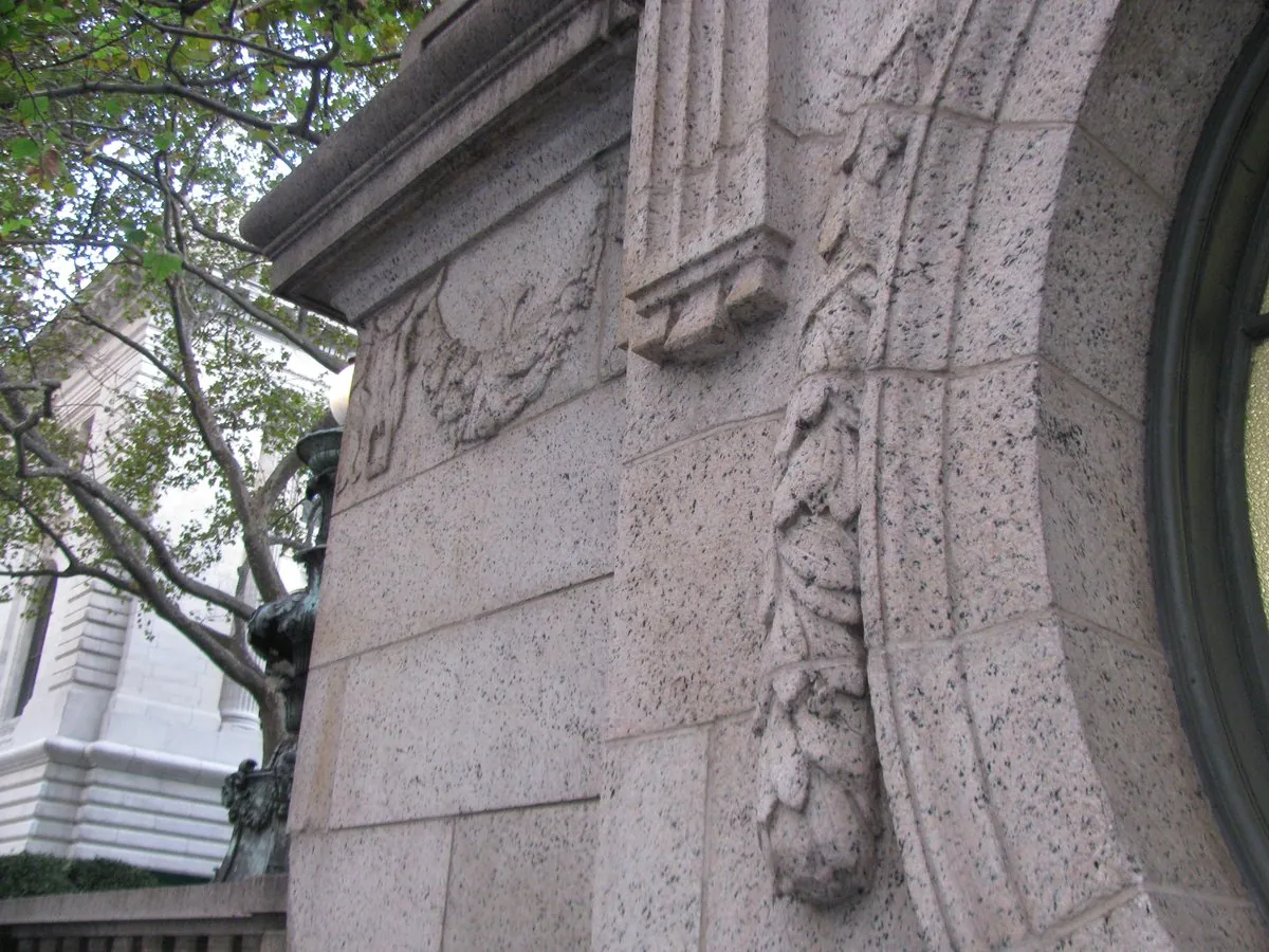 Exterior entrance of the luxury public restroom building in Bryant Park, Manhattan.