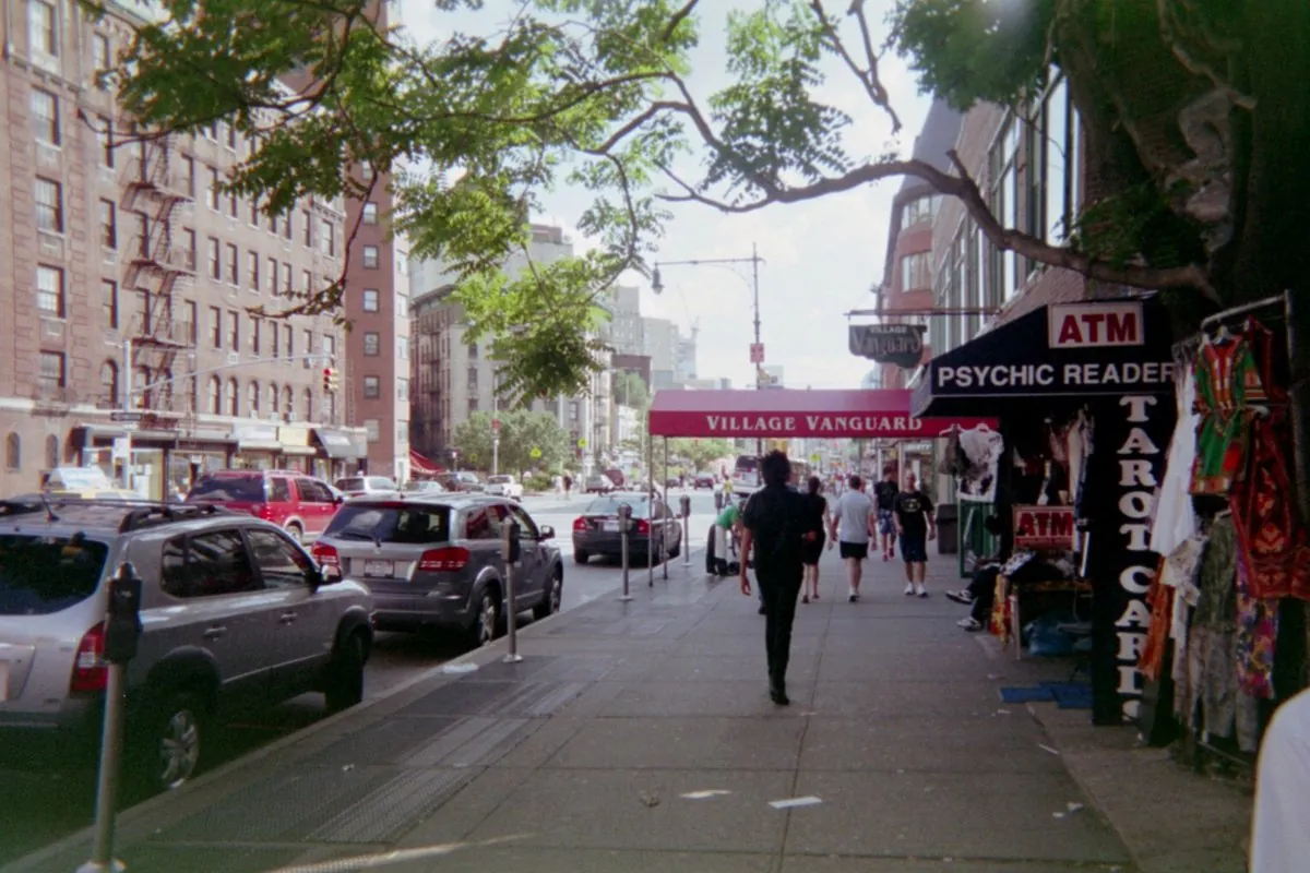Iconic Village Vanguard jazz club entrance awning on 7th Avenue South in West Village