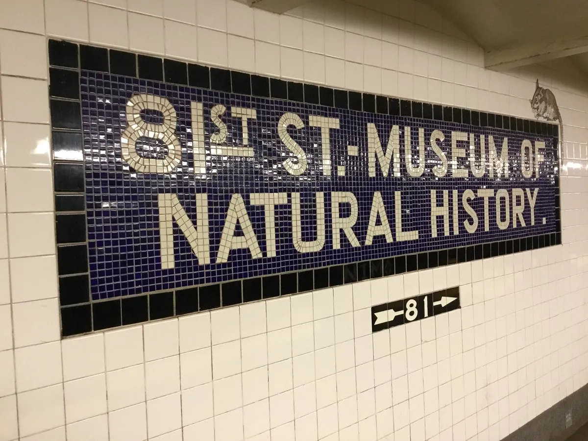 Detailed animal mosaic tile art inside the 81st Street Natural History Museum subway station