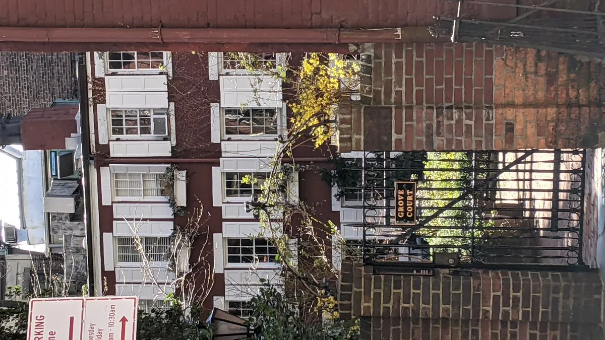 Historic brick townhouses in Grove Court residential cul-de-sac